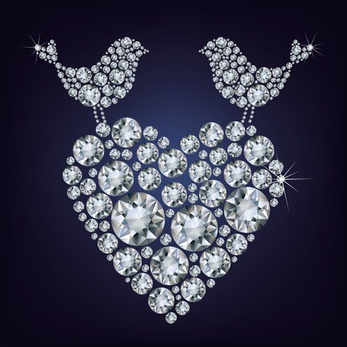 Birds with heart diamonds vector  