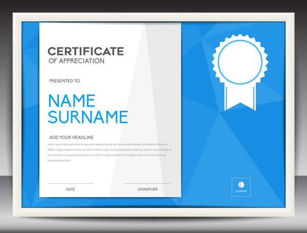 Blue certificate template layout design vector 06  