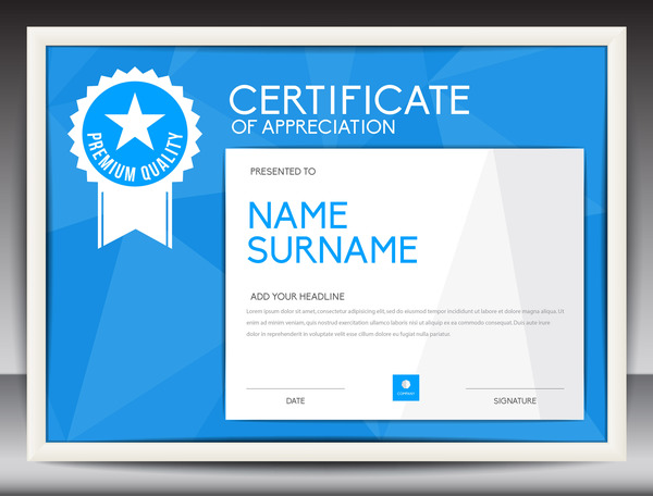 Blue certificate template layout design vector 07  