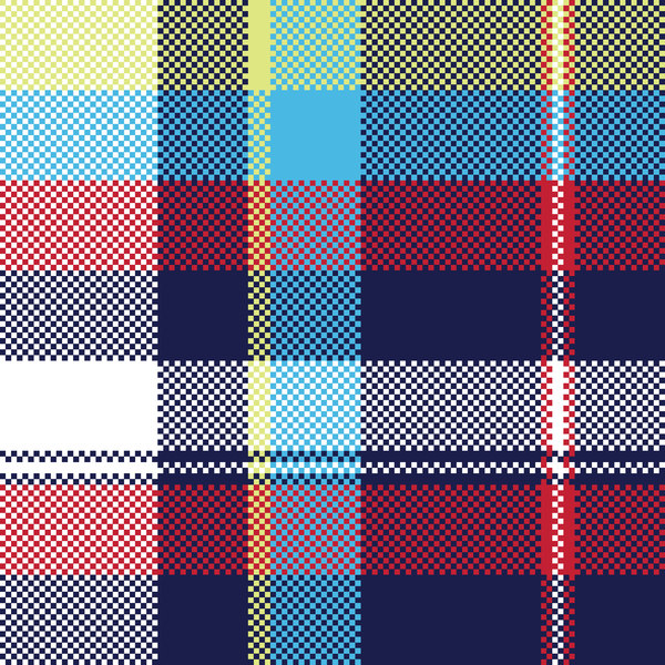ブルー チェック ピクセルの生地テクスチャのシームレスなパターン ベクトル 01  