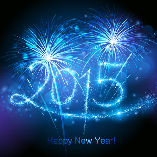 Blue fireworks with 2015 new year background 01  