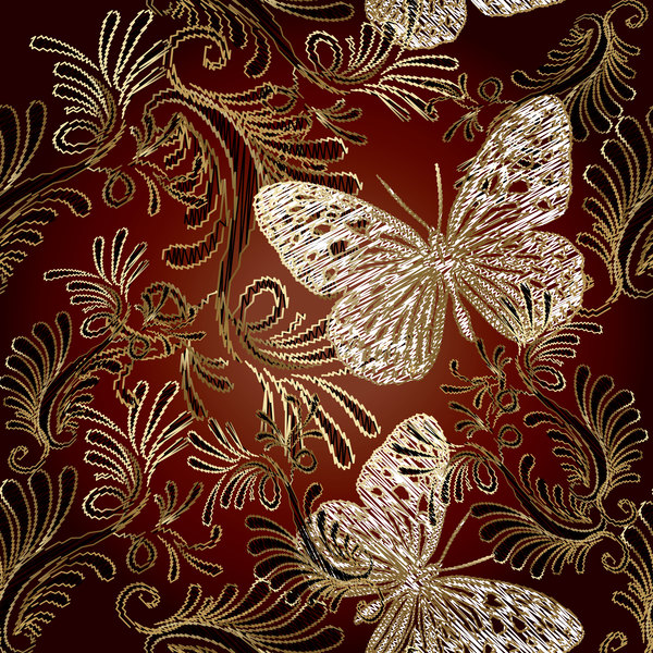 豪華なパターン ベクトル材料と蝶  