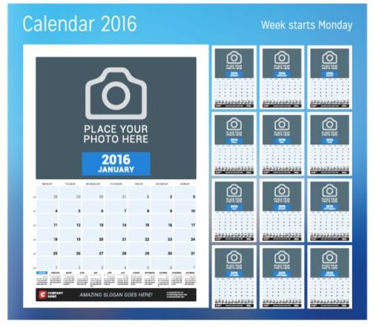 Kalender 2017 mit Foto-Vektordesign 09  