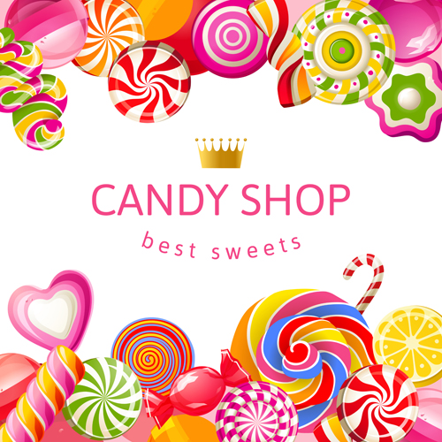 Candy shop background with crown vector 05  