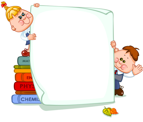 Cartoon school children with blank paper vector 05  