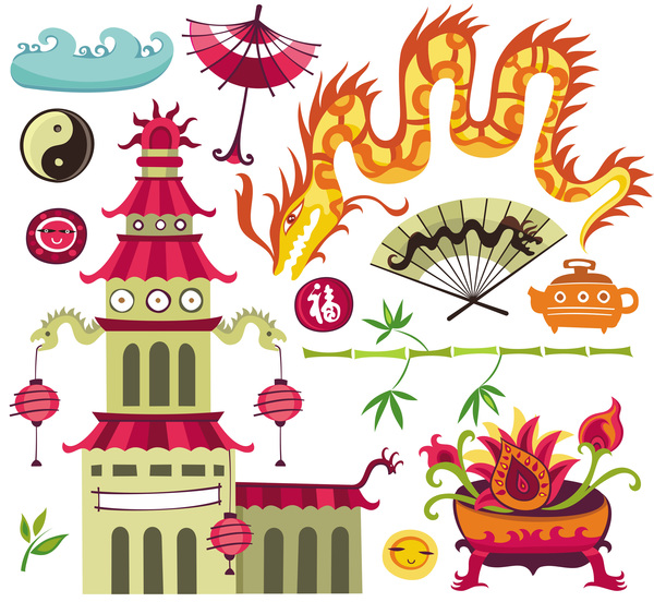 China travel sights with traditions cultural vector 04  