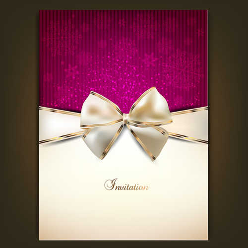Christmas Invitation cards with Bow vector 01  