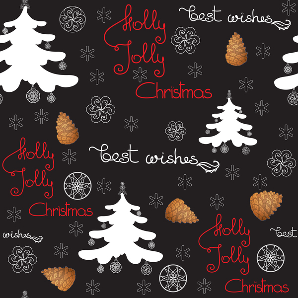 Christmas pattern seamless with black background vector 02  