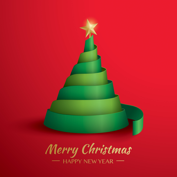 Christmas tree with ribbon design vector 02  
