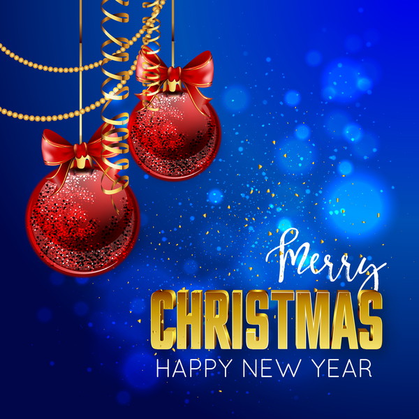 Christmas with new year cards blue styles vector 01  