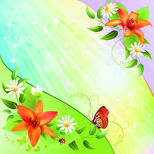 Vector of Color Spring flower Backgrounds 03  