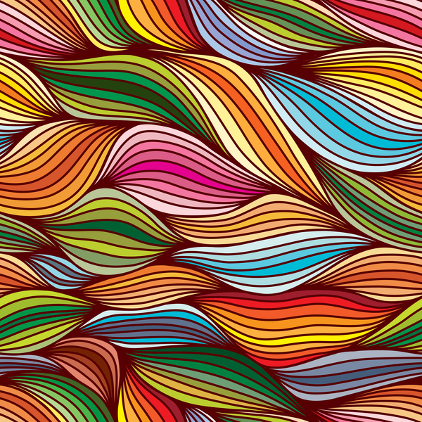 Colored wave decorative pattern seamless vector 05  