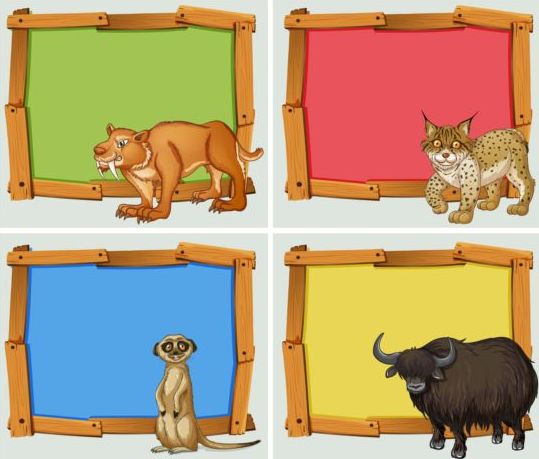 Gekleurde houten frame met wilde dieren vector 01  