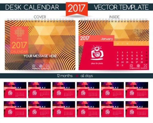 Företag 2017 skriv bord kalender design vektor mall 02  