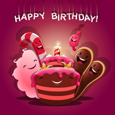 Cute birthday cakes free vector background 02  