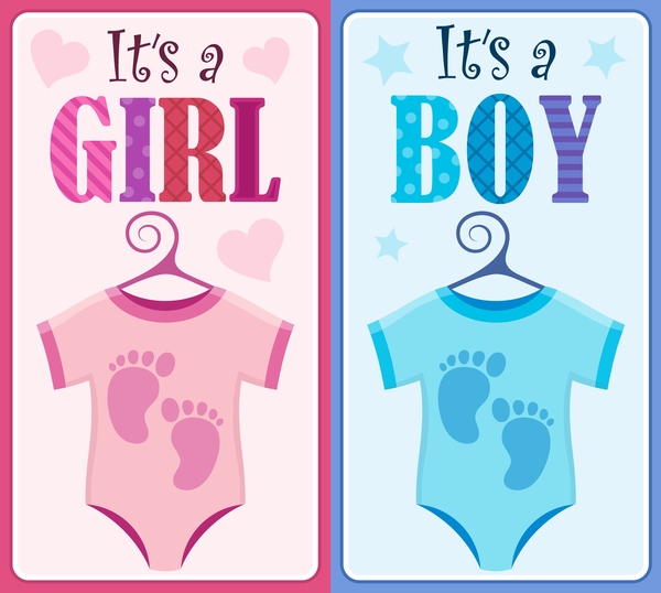 かわいい女の子と男の子の赤ちゃんカード ベクトル 02  