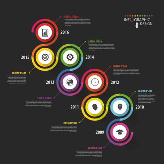 Dark infographic with colored button vector 01  