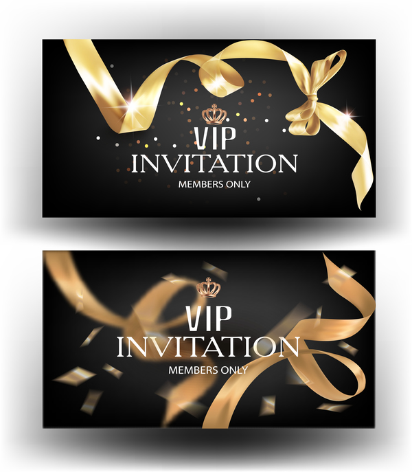 Carte d'invitation VIP élégant avec des rubans d'or vecteur 04  