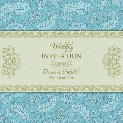 Floral ornate wedding invitation cards vector set 05  