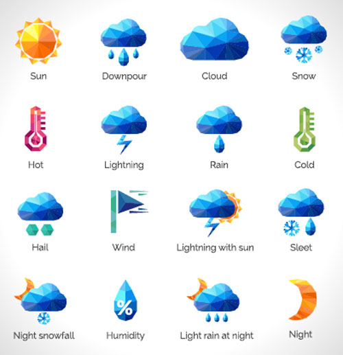 Geometric shapes weather icons set 01  
