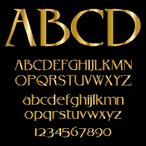 Glossy golden alphabet and numbers vector 04  