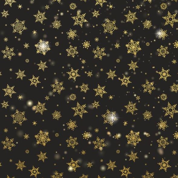 Gold snowflakes seamless pattern with dark backgrounds vector 03  