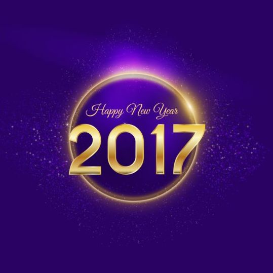 Goldene 2017 glückliches neues Jahr mit lila Hintergrundvektor  