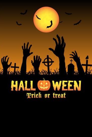 Halloween night background with zombies vector 06  