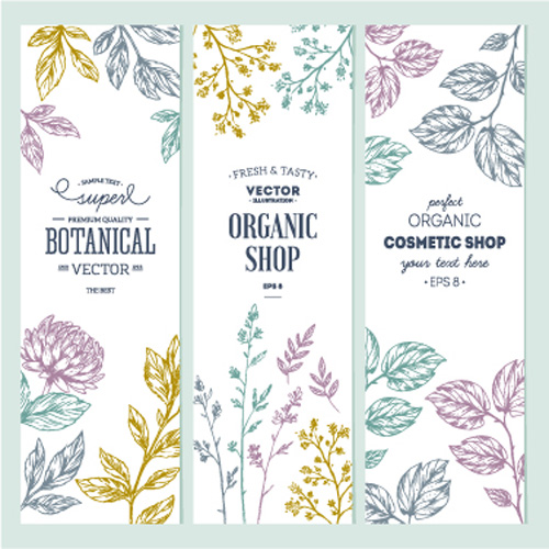 Hand drawn floral banners vectors illustration 03  