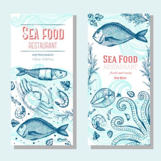 Hand getrokken Sea Food banners vector 03  
