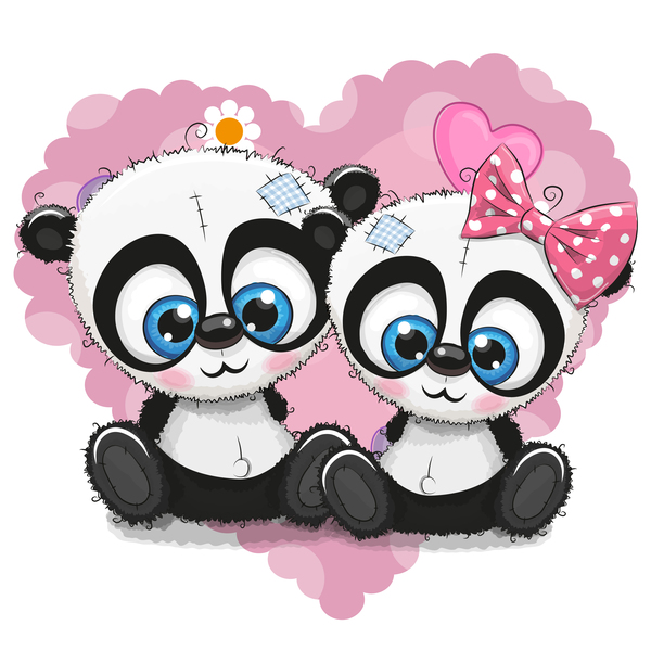 Heart with cute panda cartoon vector 07  