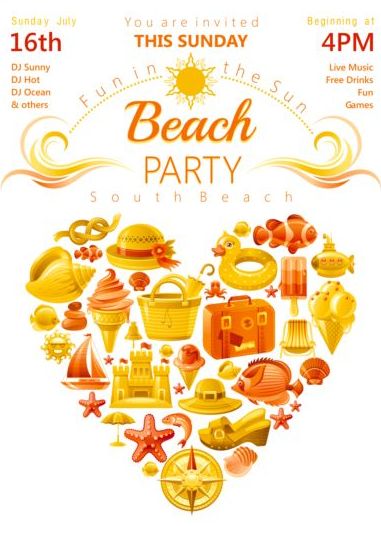Holiday Beach Party flyer med hjärta vektor 02  