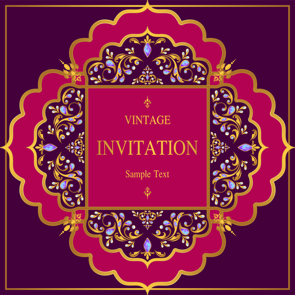 インドスタイルヴィンテージ招待状のベクトルのテンプレート11  