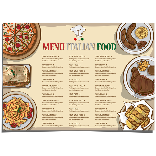 Italienisches Lebensmittelmenü-Schablonenvektordesign 08  