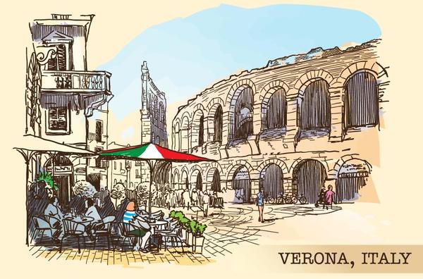 Italy verona painted sketch vector  