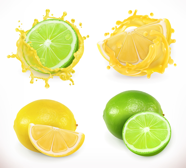 Vecteur de splash citron et jus de citron vert  