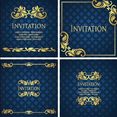 Ornate gold ornament invitation card background vector 02  