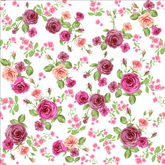 Розовый розы Бесшовные шаблон Векторный материал 06 