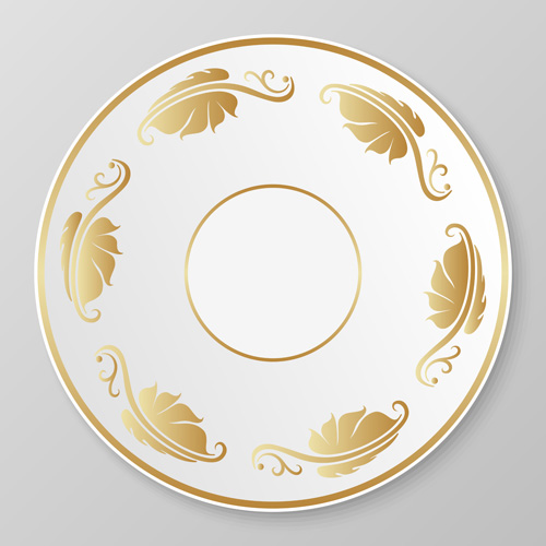 Plates with golden floral ornaments vector 02  