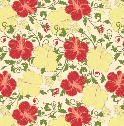 Red with yellow flower vintage pattern vector  