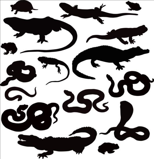 Reptiler silhouetter vektor set 03  