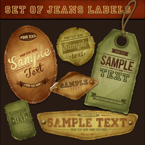 Elements of Retro Jeans Labels vector set 03  