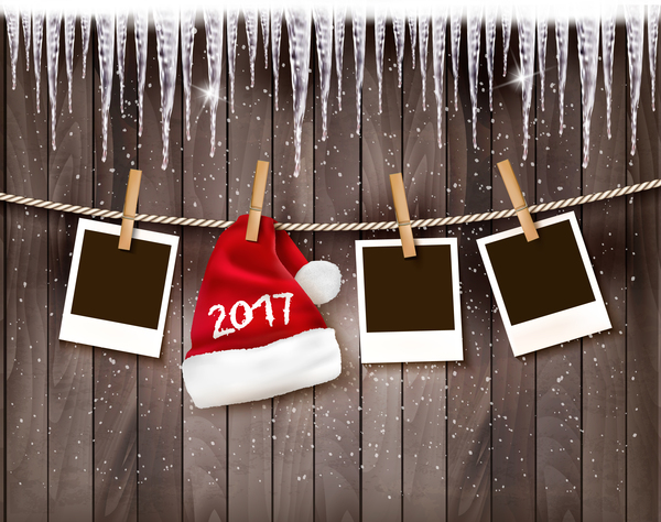 Retro holiday christmas background wirh santa hat and photos vector  