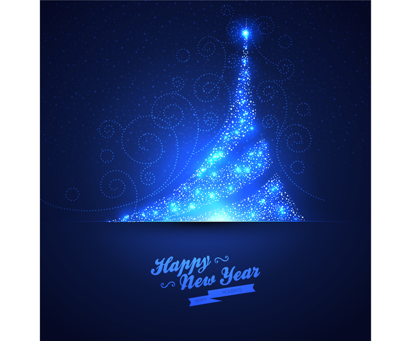 Glanzende blauwe kerstboom met blauwe achtergrond vector 02  