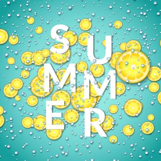 Summer fizzy water background with limon slices vector 03  
