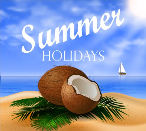 Sunner holiday with beach sea vector design 02  