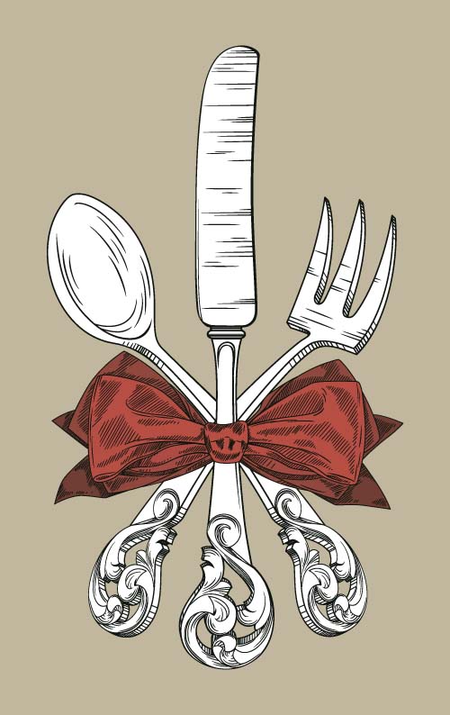 Tableware with retro bow vector  