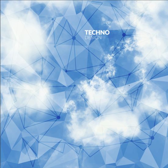 Triangles tech background and cloud vector 02  