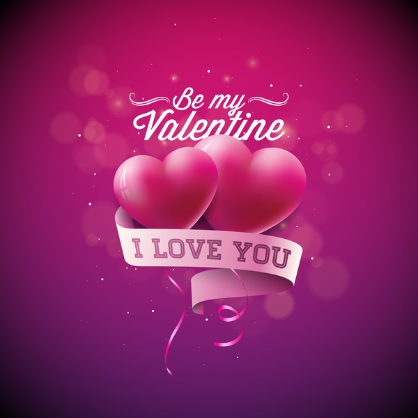 Valentine card with heart balloon and ribbon banner vector  