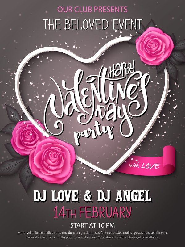 Valentine day heart cards with dark background vector 13  